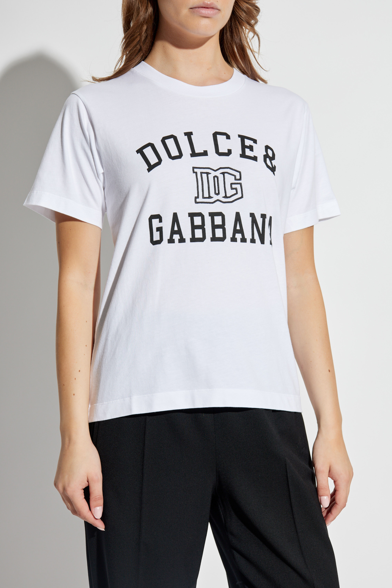 DOLCE & GABBANA ホワイト Tシャツ 36 Jersey T-shirt with crystal DG embellishment in Multicolor
